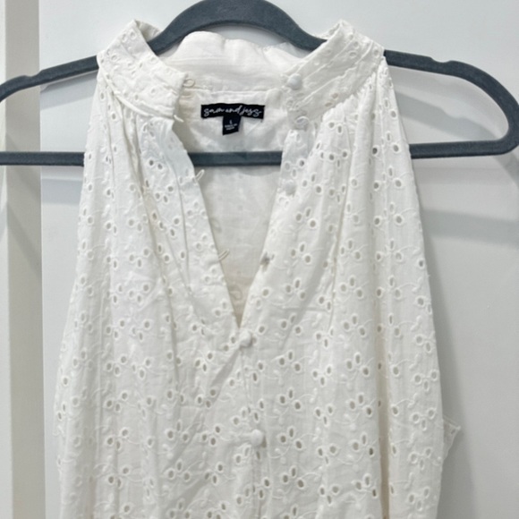 White Eyelet Dresses Sam And Jess Sleeveless Fit Flare tie front Summer Dress L - Picture 9 of 10
